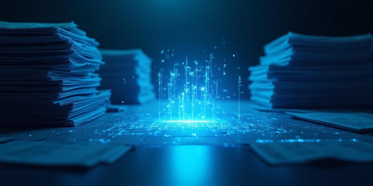 A conceptual visual representing the transition from messy data spreadsheets to a clean holographic AI dashboard